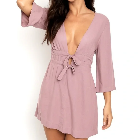 NWOT Free People Tie Front Mini Dress - Picture 1 of 4